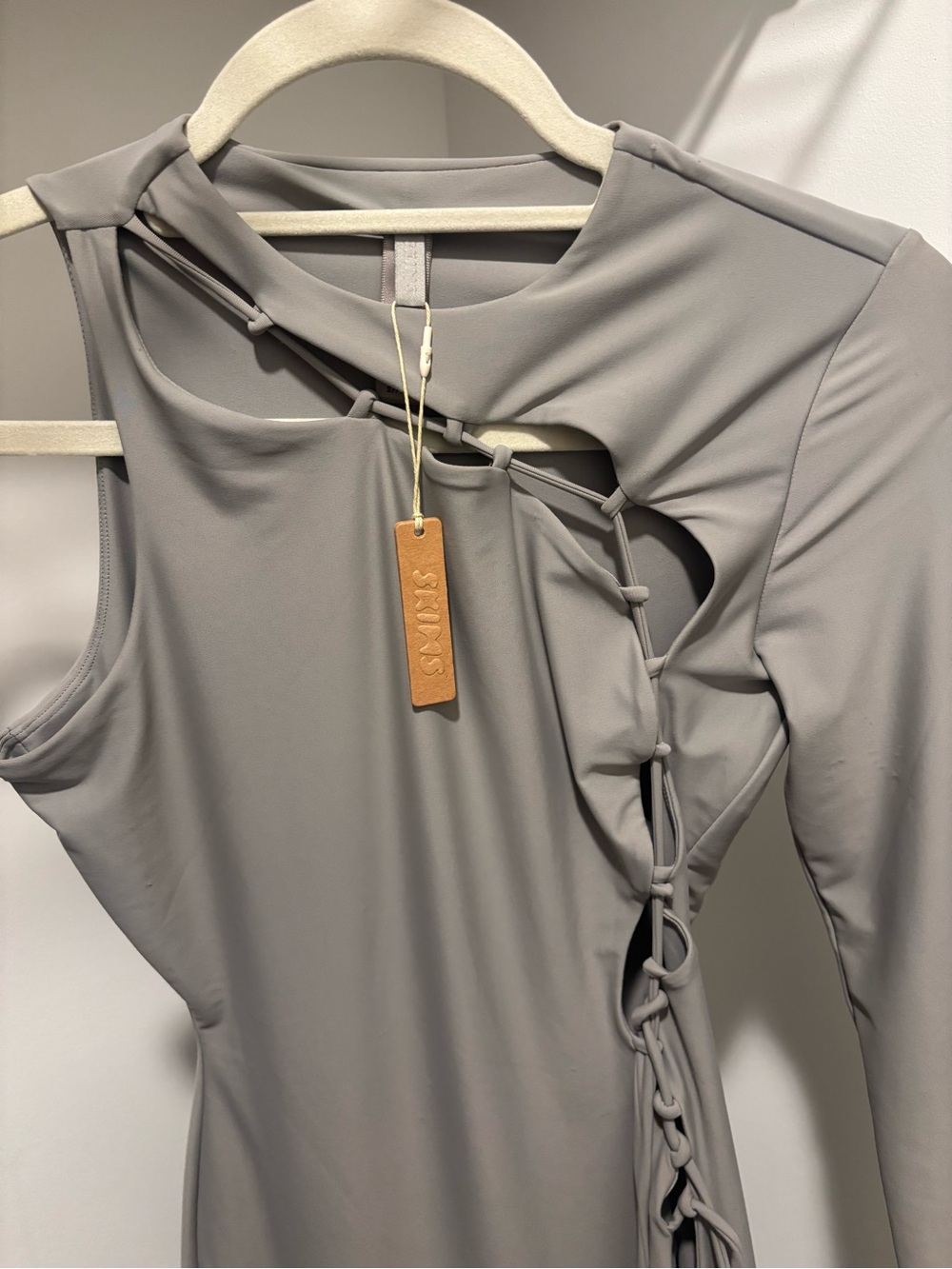 SKIMS One-Shoulder Asymmetric Dress in Light Gray